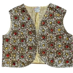 Vintage 1960s Valentina jeweled sequin cropped vest Size Small